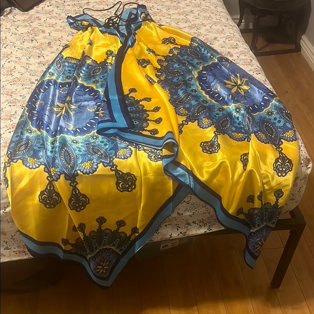 Rubber Ducky Productions Yellow and Blue Spaghetti Strap Maxi Sundress - Picture 6 of 7